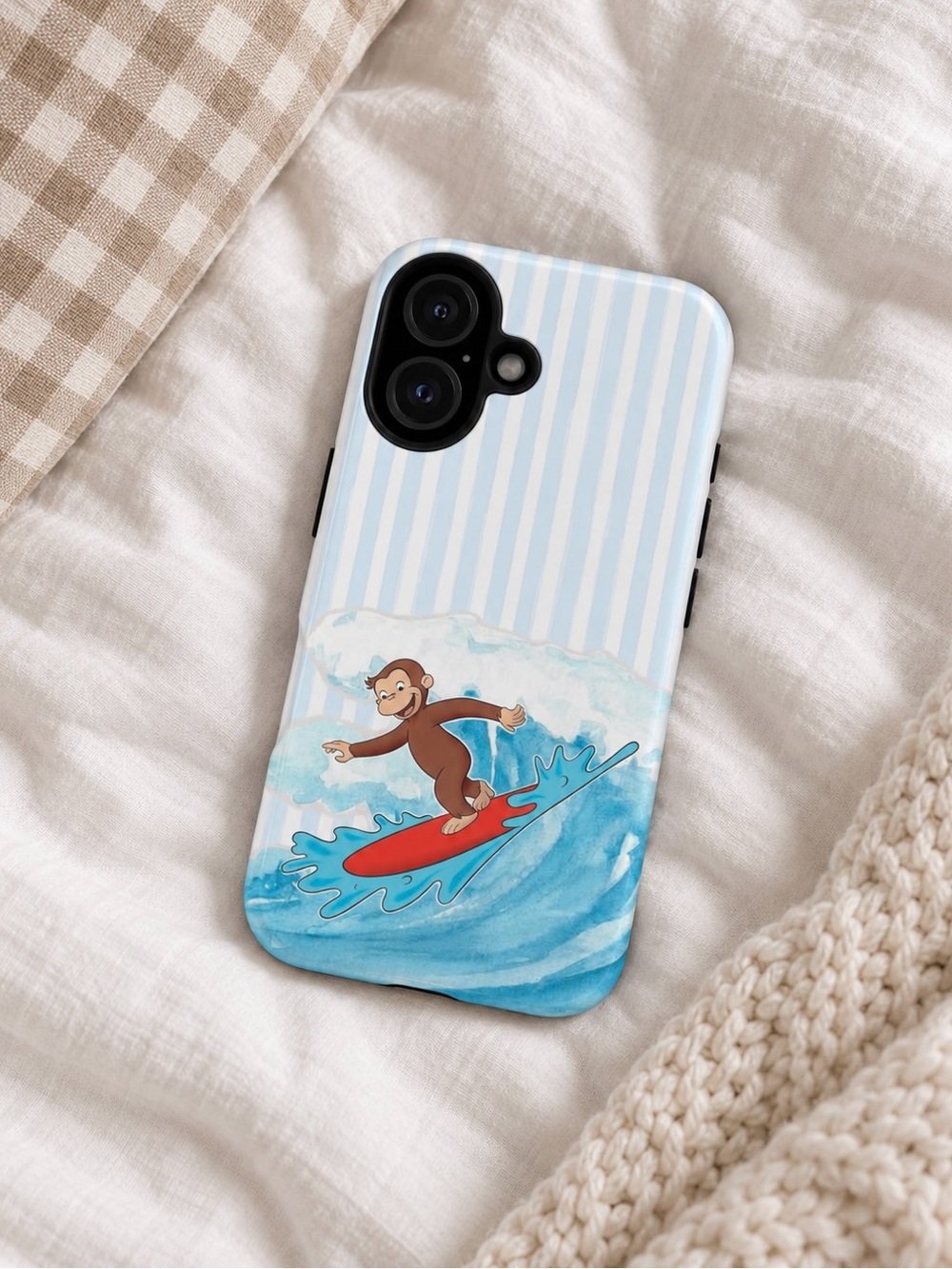 Surfing Curious George Stripe Tough Phone Case